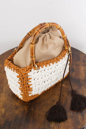 Mini Bag Crochet Manici Bianco/cuoio - 7