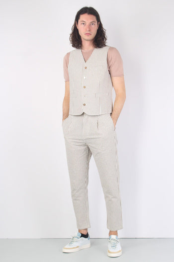 Pantalone Cotone Gessato Beige/bianco - 4