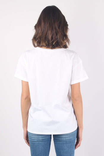 T-shirt V Taschino Logo Strass Bianco Liujo - 3