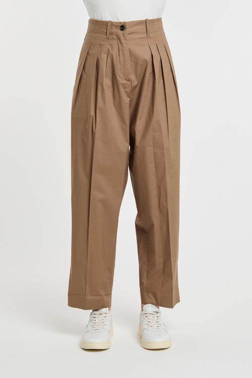 Pantalone in Misto Cotone Marrone Donna - 1