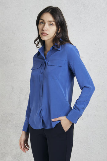 Camicia In Seta Blu Donna - 3