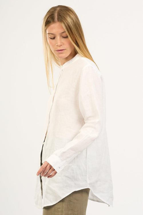Camicia Coreana in Lino Bianco Donna - 2