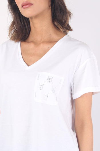 T-shirt V Taschino Logo Strass Bianco Liujo - 8