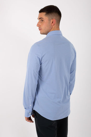 Oxford Jacquard Open Shirt Azzurro Uomo - 5