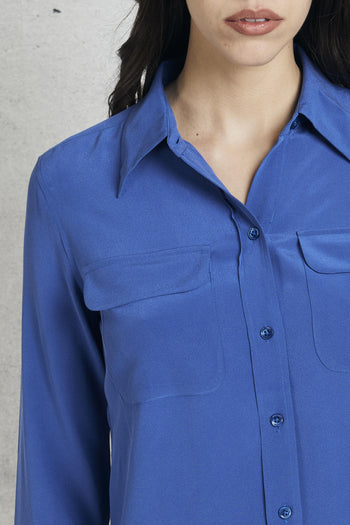 Camicia In Seta Blu Donna - 5