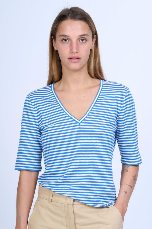 Weekend T-shirt Brunate Righe Bianco/Blu Donna - 2