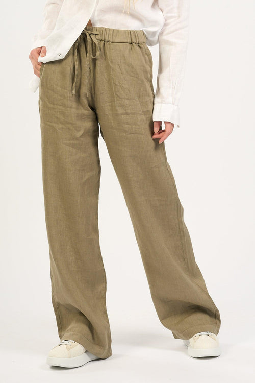 Pantalone in Lino con Coulisse Mastice Donna - 1