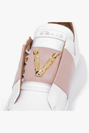 Sneaker in pelle con fascia a contrasto e "V" in metallo - 4