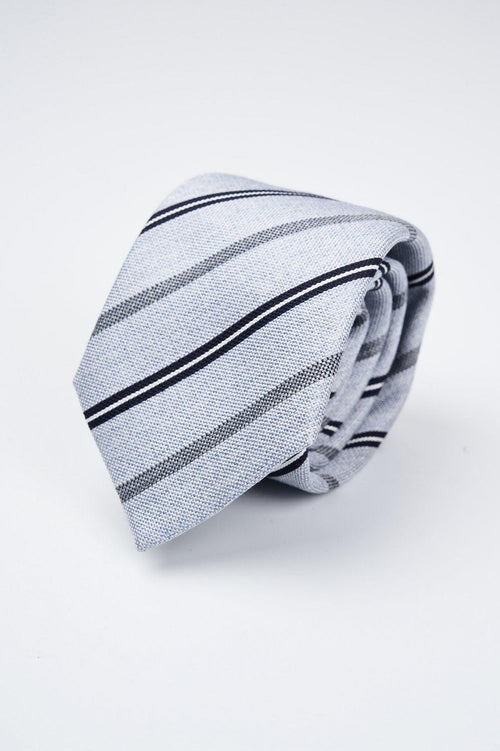 Cravatta in pura seta jacquard a righe - 1