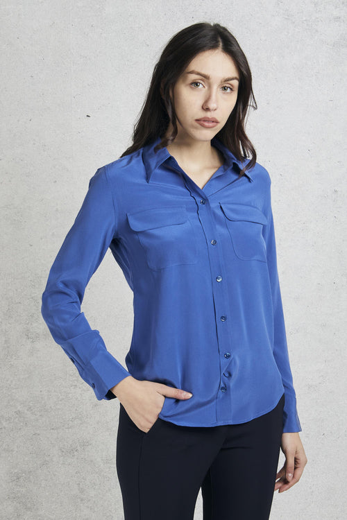 Camicia In Seta Blu Donna - 2