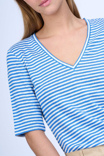 Weekend T-shirt Brunate Righe Bianco/Blu Donna - 5