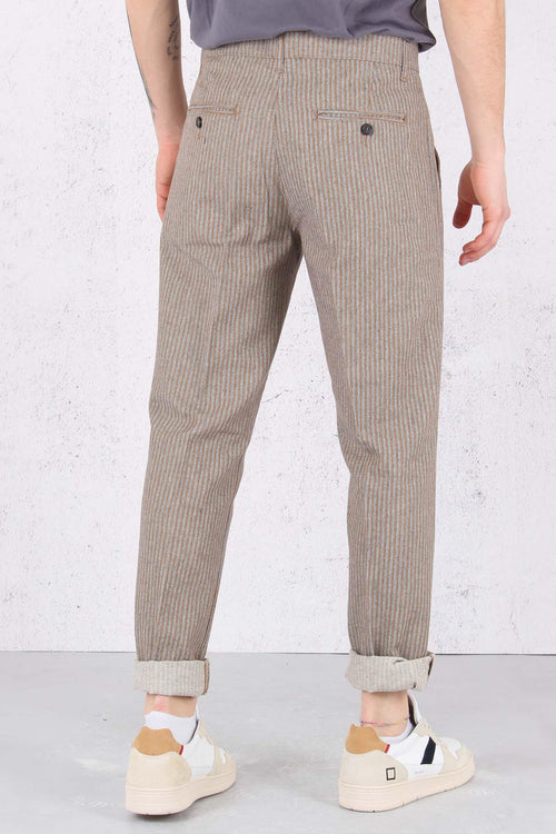 Pantalone Righe Misto Lino Brown - 2