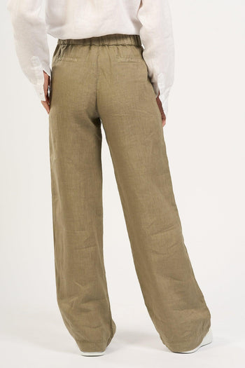 Pantalone in Lino con Coulisse Mastice Donna - 4
