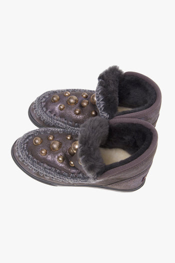 Boot Eskimo Sneaker in camoscio laminato con maxiborchie oro - 5