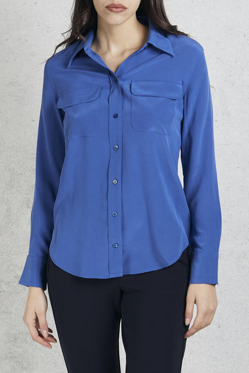 Camicia In Seta Blu Donna - 1