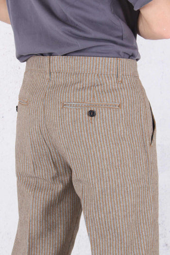 Pantalone Righe Misto Lino Brown - 5