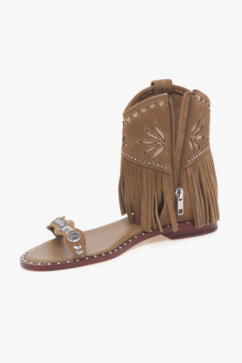 Sandalo stile texano in camoscio con frange e borchie - 4