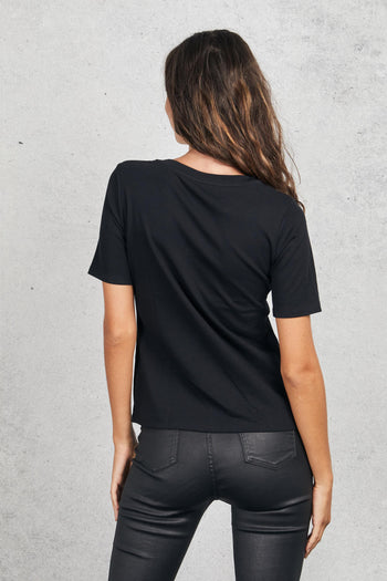 Round Collar T-shirt Sleevs Nero Donna - 4