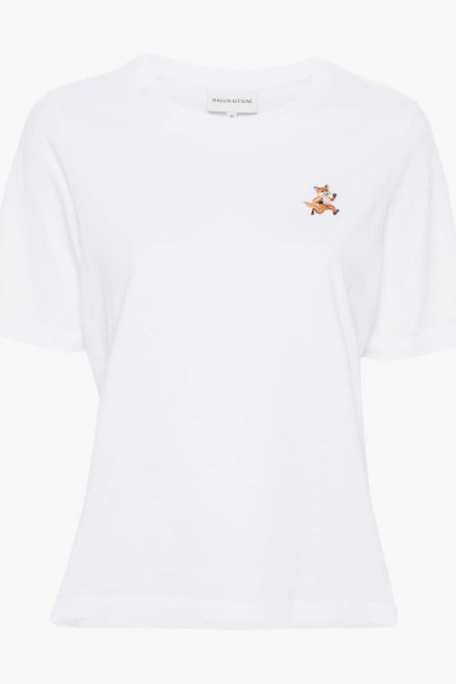 T-shirt Bianco Donna Micro Ricamo Volpe che Corre