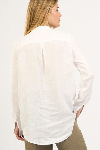 Camicia Coreana in Lino Bianco Donna - 4