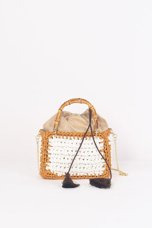 Mini Bag Crochet Manici Bianco/cuoio - 1