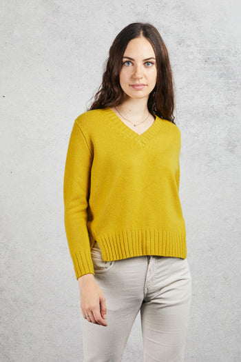 V Neck Sweater Giallo Donna - 3