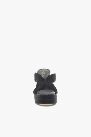 Sandalo con tacco CIABATTONE GIUNONE PLATEAU in raffia e pelle nero - 4