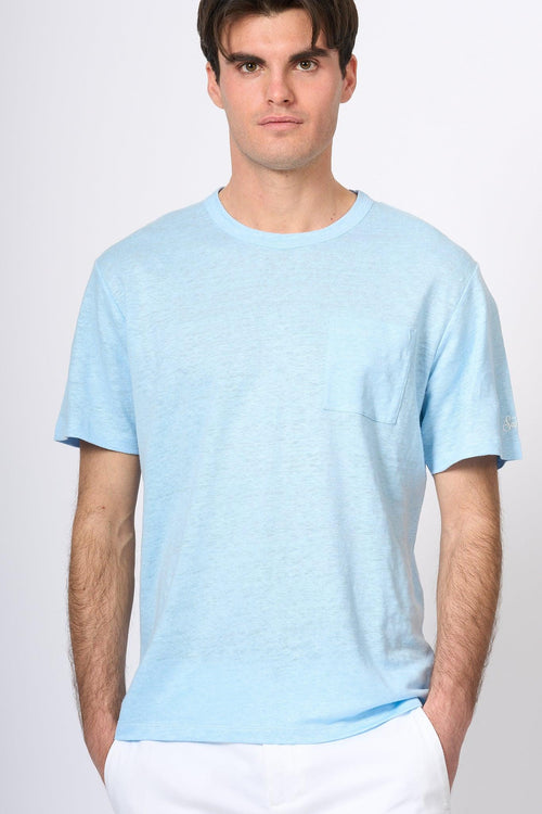 Saint Barth T-shirt Lino Azzurro Uomo