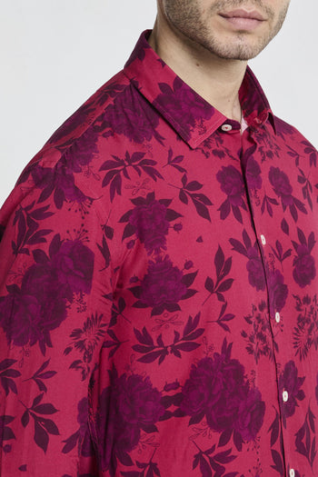 8702 Camicia Fantasia con Rose Viscosa Colore Amarena - 7