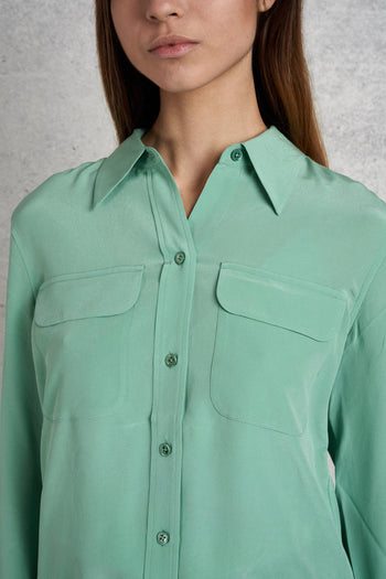 Camicia In Seta Verde Donna - 4