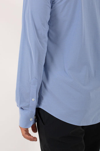 Oxford Jacquard Open Shirt Azzurro Uomo - 6