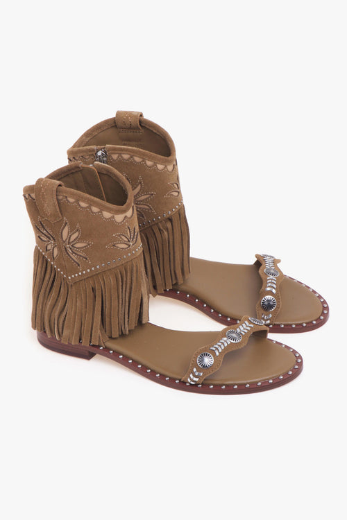 Sandalo stile texano in camoscio con frange e borchie - 2