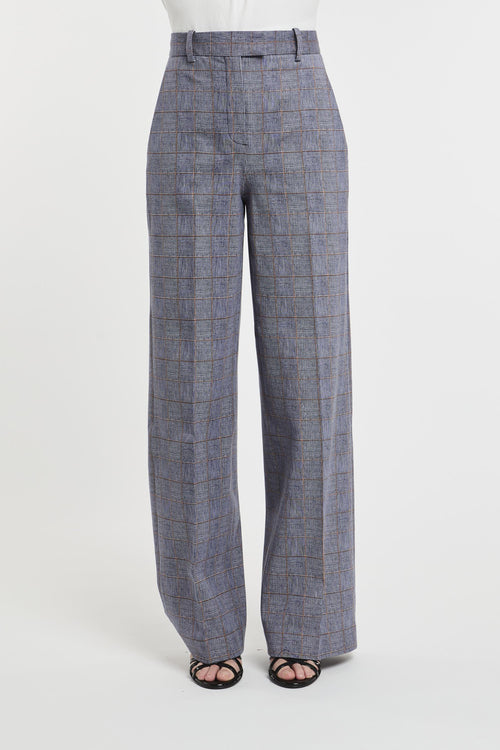 1901 Pantalone Principe di Galles Blu in Misto Cotone - 1