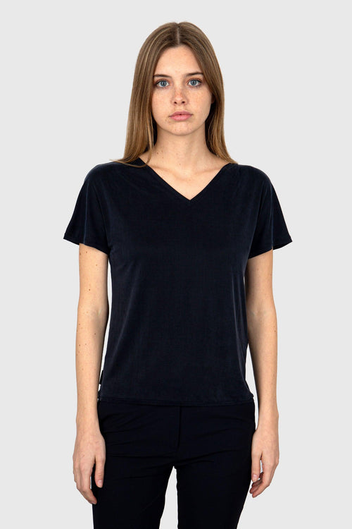 Cupro V-neck Wom Shirty Blu Scuro Donna - 1