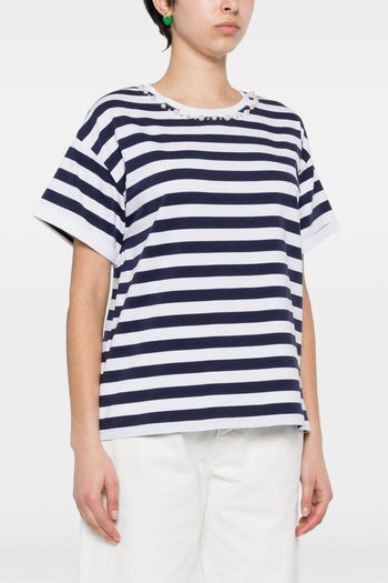 T-Shirt Jersey Cotone Elasticizzato Bianco/Blu Navy - 4