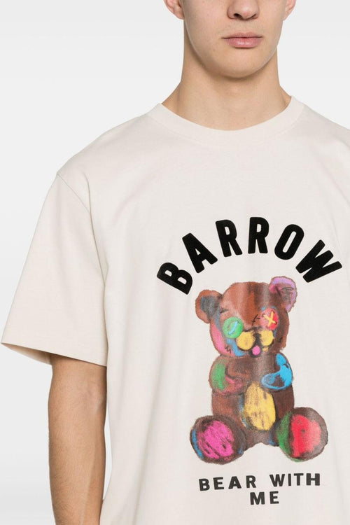 T-Shirt Morbida Cotone Beige/Multicolore con orso - 2