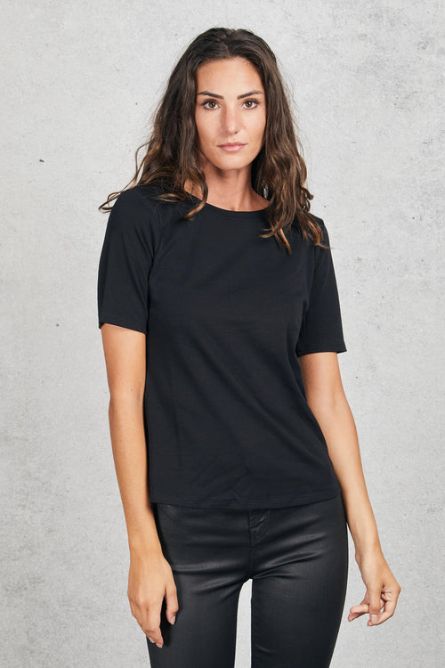 Round Collar T-shirt Sleevs Nero Donna - 1