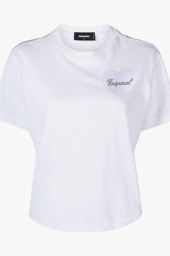 2 T-shirt Bianco Donna Dettaglio Cuore Logo - 4