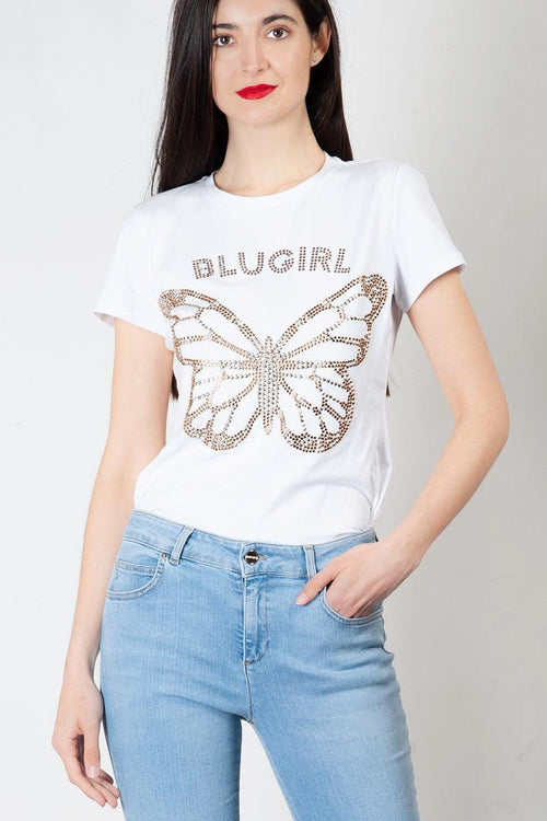 T-Shirt con farfalla in strass