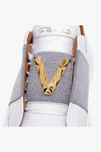 Sneaker in pelle con fascia a contrasto e "V" in metallo - 4
