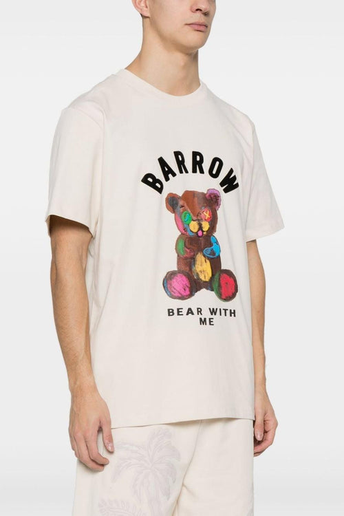 T-Shirt Morbida Cotone Beige/Multicolore con orso - 1