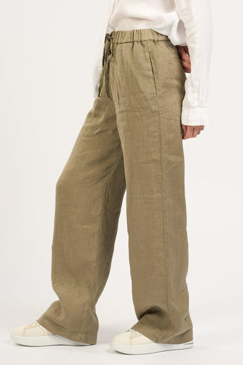 Pantalone in Lino con Coulisse Mastice Donna - 3