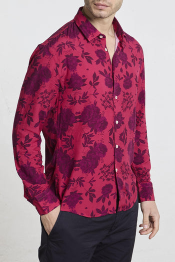 8702 Camicia Fantasia con Rose Viscosa Colore Amarena - 3