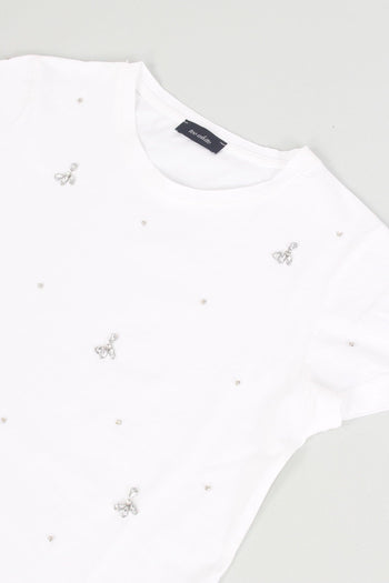 T-shirt Applicazioni Fiore Bianco - 5