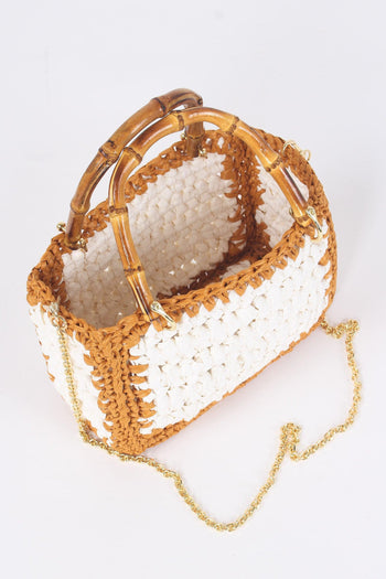 Mini Bag Crochet Manici Bianco/cuoio - 5