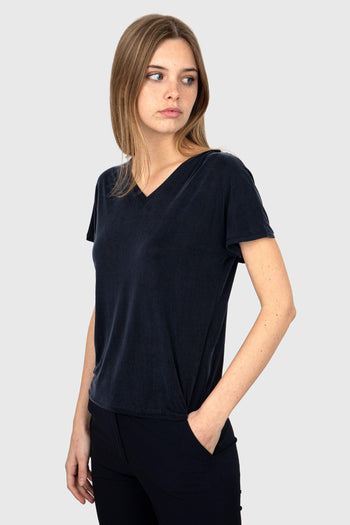 Cupro V-neck Wom Shirty Blu Scuro Donna - 3