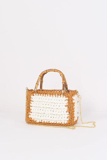 Mini Bag Crochet Manici Bianco/cuoio - 4