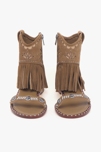 Sandalo stile texano in camoscio con frange e borchie - 5