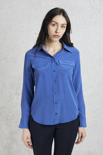 Camicia In Seta Blu Donna - 7