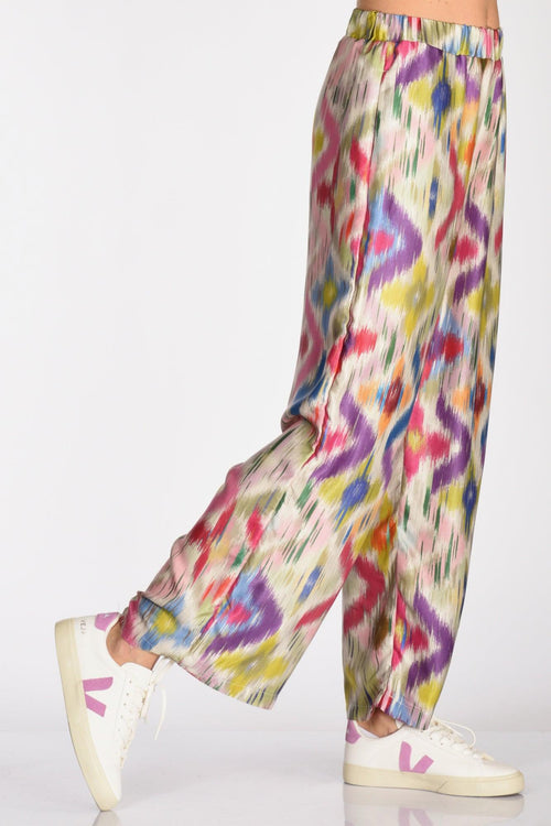 Pantalone Stampato Bianco/multicolor Donna